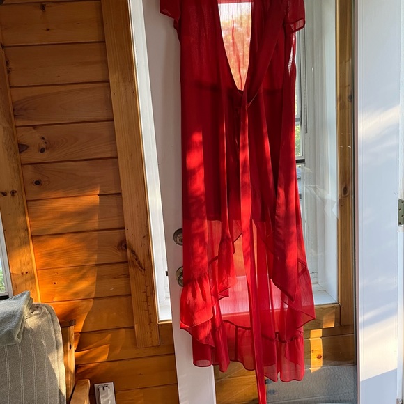 WAYF Natasha High-Low Wrap Dress in Red - Picture 3 of 4